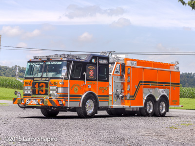 Brooklyn Hose Company, Lewistown PA fire department apparatus fire trucks Larry Shapiro photographer shapirophotography.net E-ONE Cyclone II pumper tanker oragne fire truck